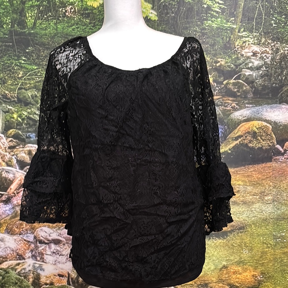 Bwear Black Ruched Bell Sleeve Blouse